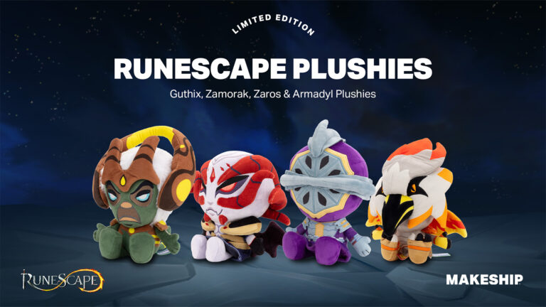 An official photo of the four Runescape plushies available to buy.